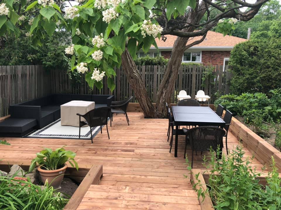Deck and outdoor seating built by Westwood Carpentry